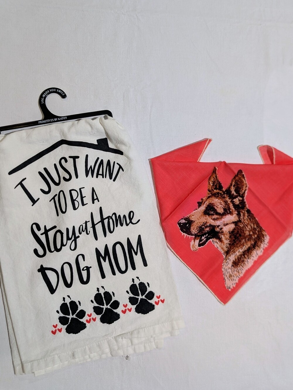 Vintage German Shepherd Dog Handkerchief Hanky Hankie &  Dog Mom Kitchen Towel